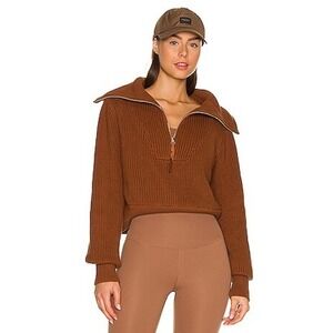 Varley Womens Mentone Half Zip Knit Sweater Size XS Brown Cotton Pullover Preppy
